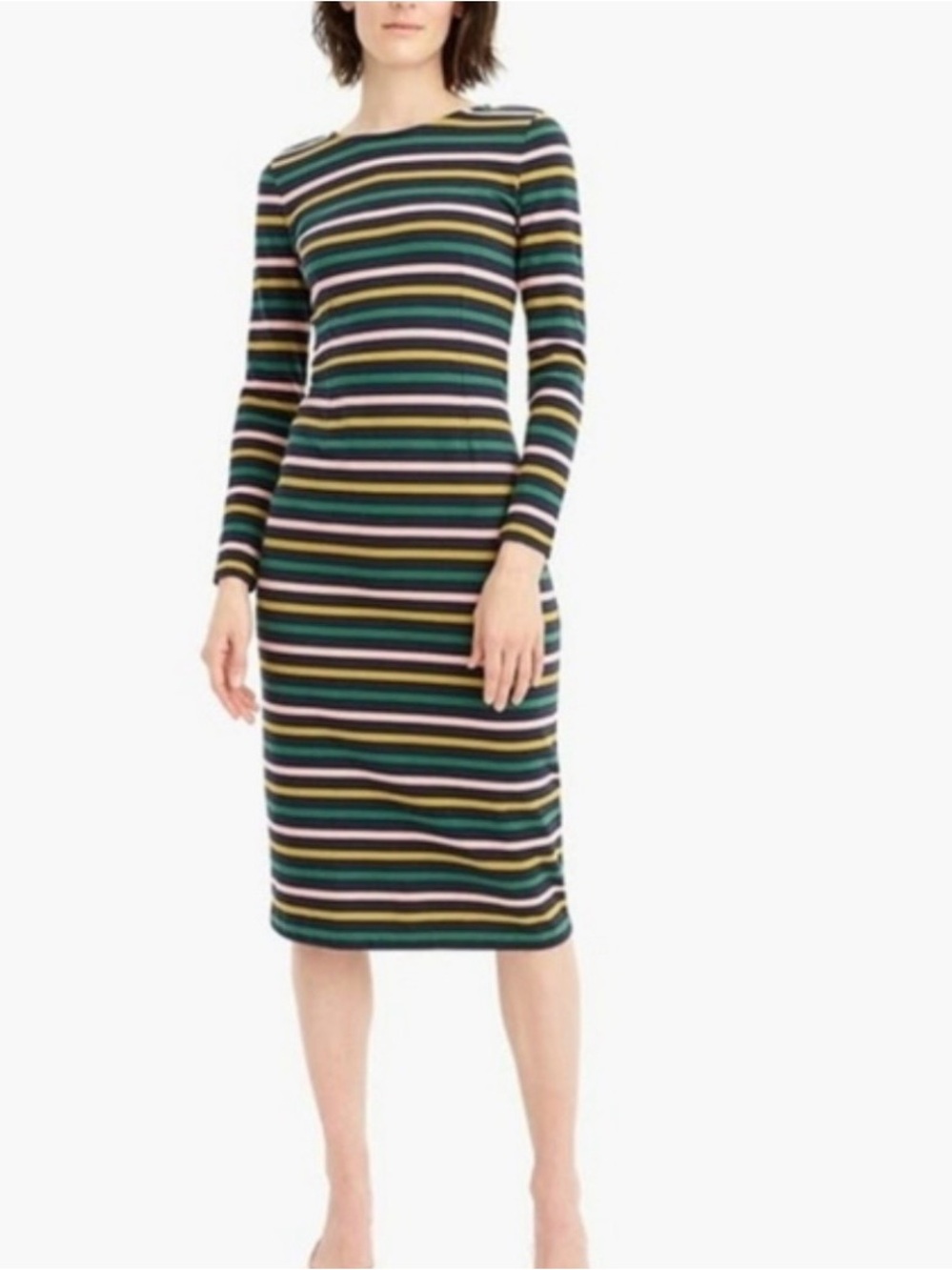 J. Crew Striped Long-Sleeve Midi Dress